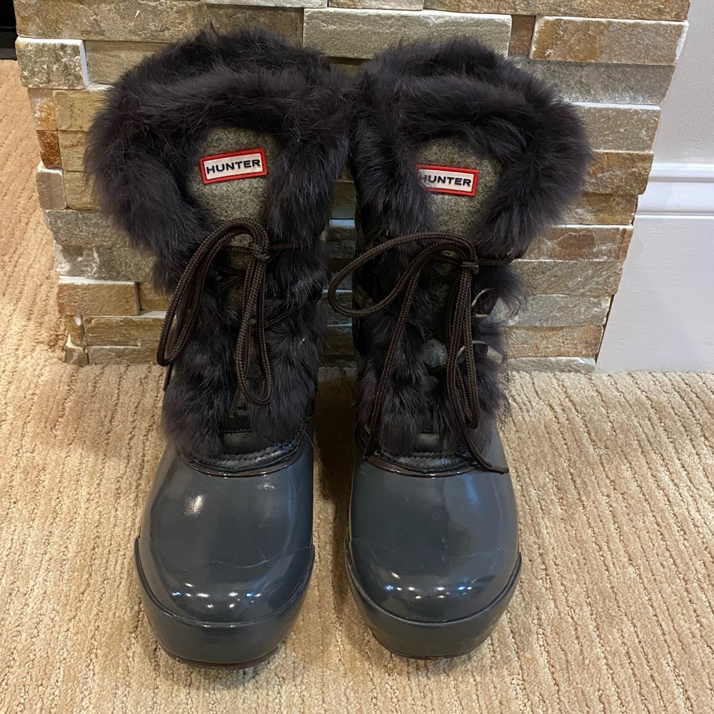 Hunter Cathie rabbit fur trimmed duck boot